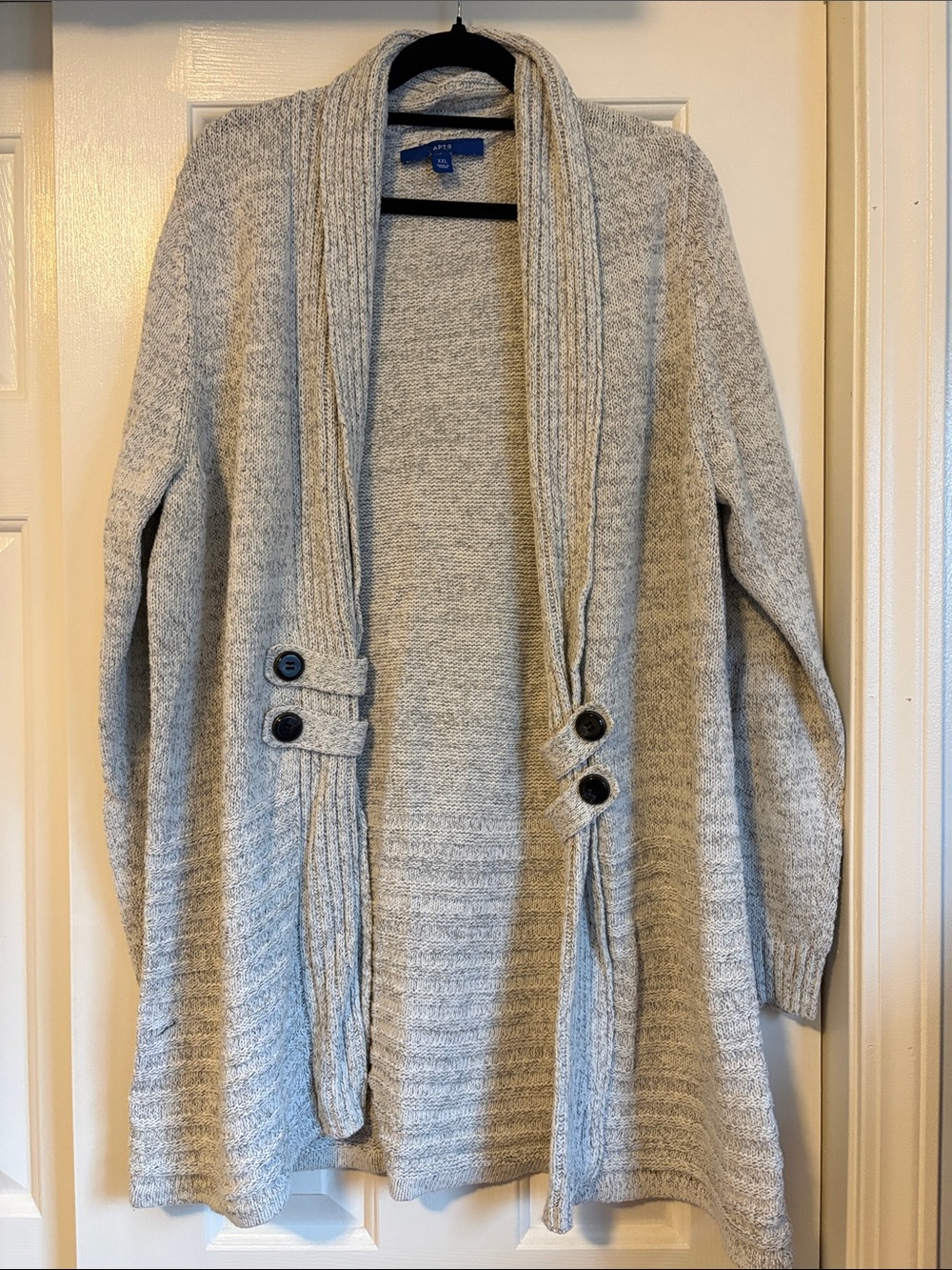 Apt. 9 Light Gray Open-Front Shawl Cardigan with Button Tabs